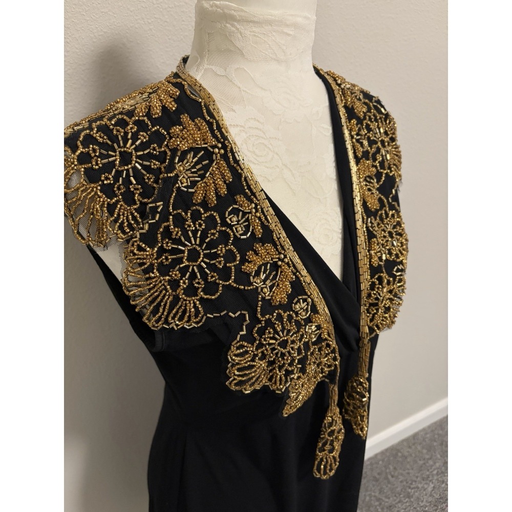 Vtg. Victorian Style Gold Glass Beaded Collar Scarf ~Scalloped Evening Glam NWT - Picture 2 of 13